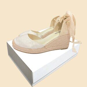 Tonivis Women’s Wedge Espadrilles with Tie Strap Beige Size 5.5